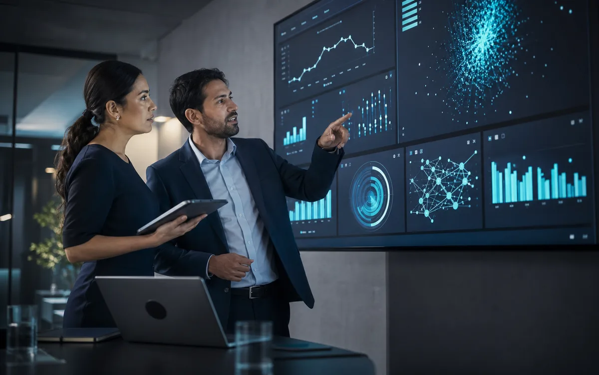 Analistas interpretando datos e inteligencia artificial aplicada