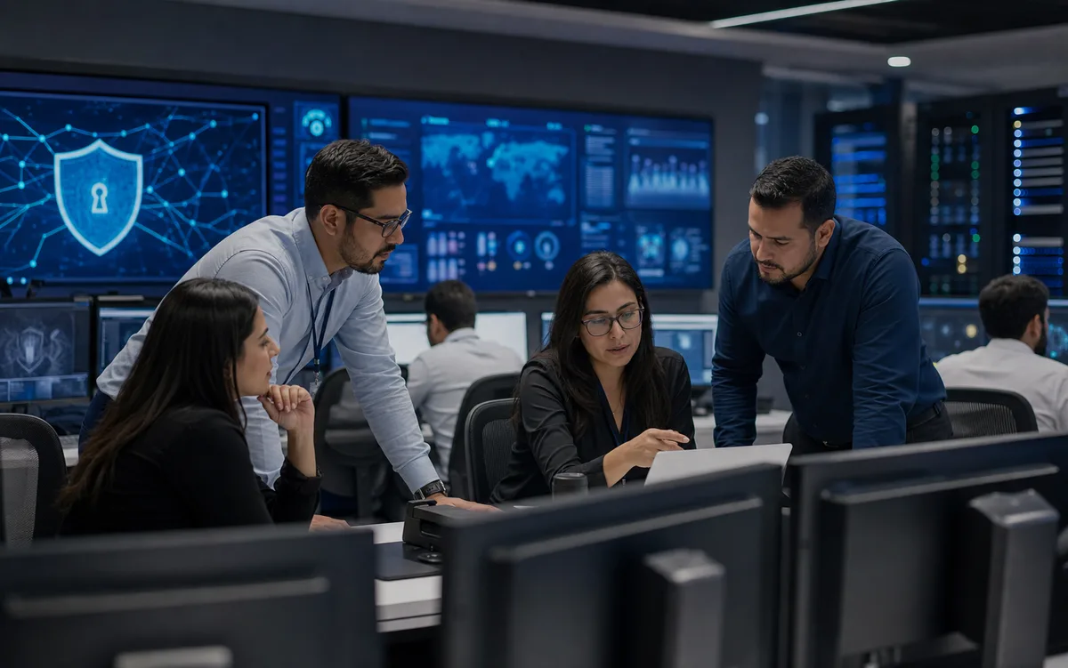 Equipo de seguridad revisando riesgos y controles tecnologicos